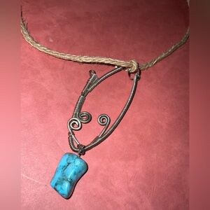 Handmade Sterling Silver & Authentic Turquoise Wire-Wrapped Pendant Necklace